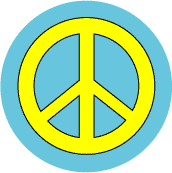 Yellow PEACE SIGN on Light Blue Background--BUTTON