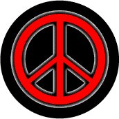 Glow Dark Red PEACE SIGN Black Border on Black Background--BUTTON