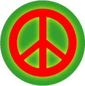 Glow Light Red PEACE SIGN on Green Background--POSTER