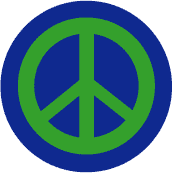 Green PEACE SIGN on Blue Background--BUTTON