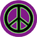 Neon Glow Black PEACE SIGN with Green Border Purple Background--BUTTON