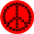 PEACE SIGN: WORDS End War Black Red--BUTTON