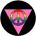 Rainbow Peace Sign in Pink Triangle--GAY PRIDE KEY CHAIN